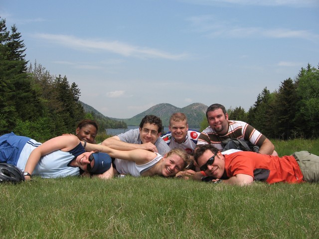 We lie on the grass. Taken by Selby's self-timer.