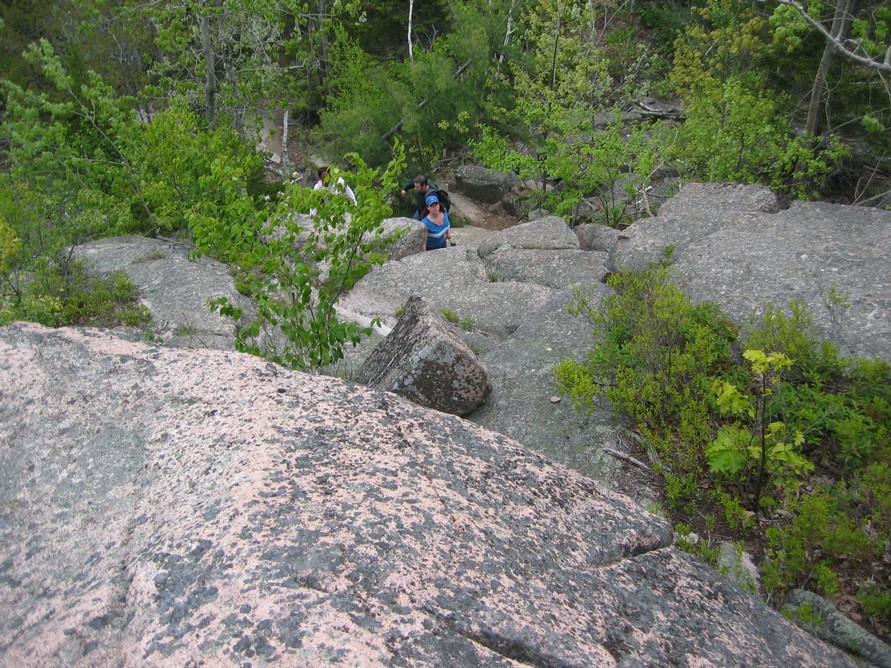 Looking down at the trail behind